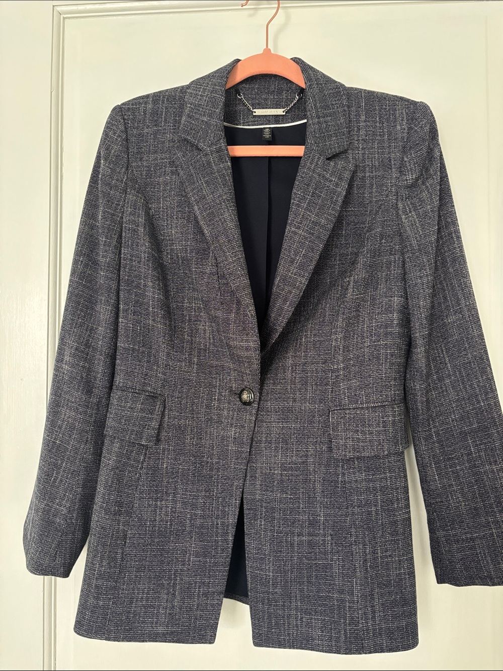 WHBM Navy Plaid Single Breasted Blazer